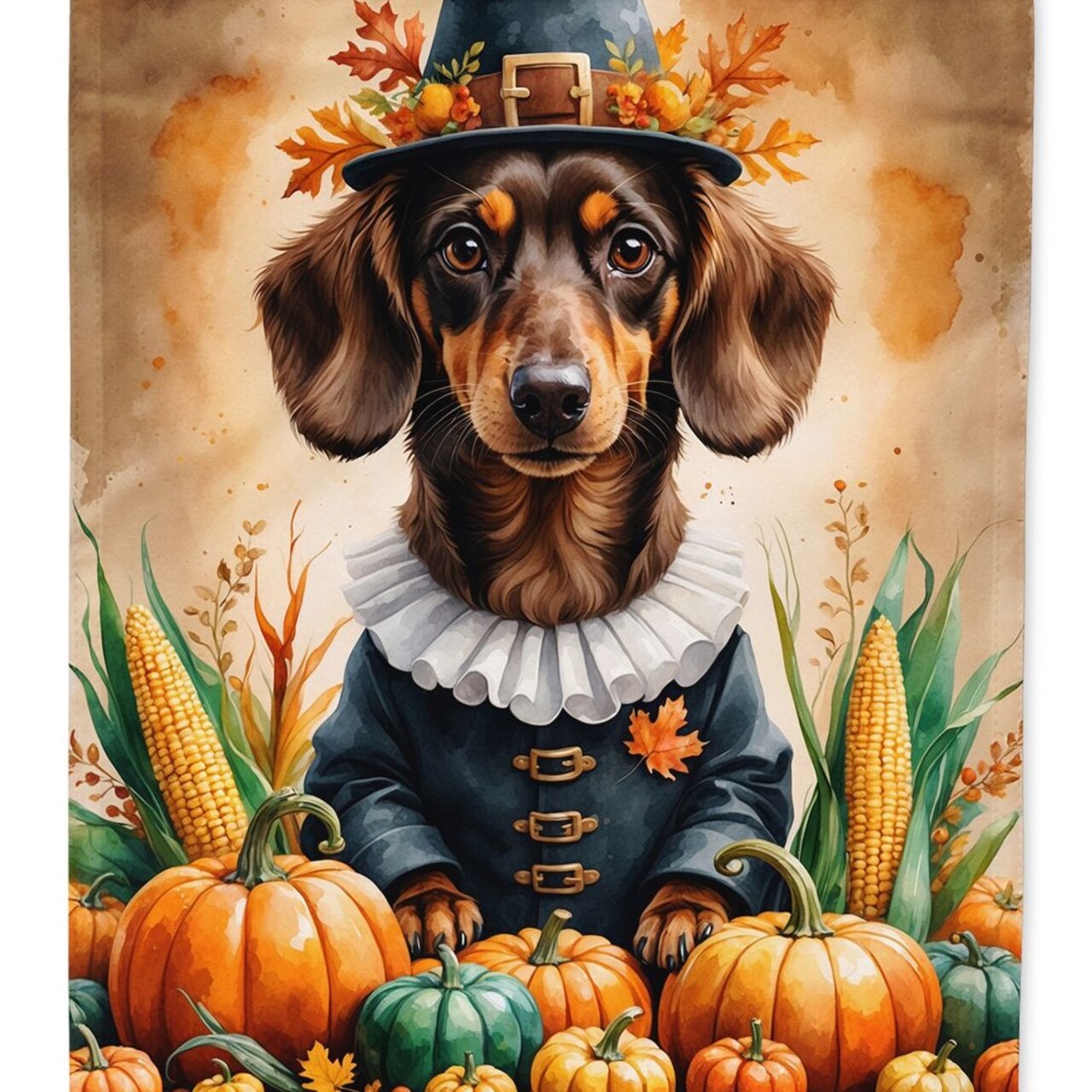 Edge Collections - 11.25" X 15.5" - Multicolor - Chocolate Dachshund Thanksgiving Garden Flag - 1 Piece